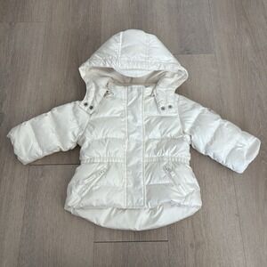 Baby Gap Girls Puff Coat 6-12 Months Pearl White Down Filled Hooded Jacket Ski